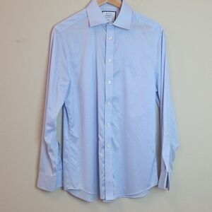 Charles Tyrwhitt Men Light Blue No Iron Micro-Check Slim Dress Shirt Size 15.5